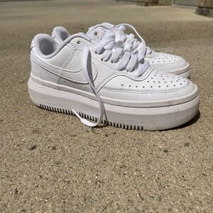 Pure White Nike Court Vision Platforms, size 5.5